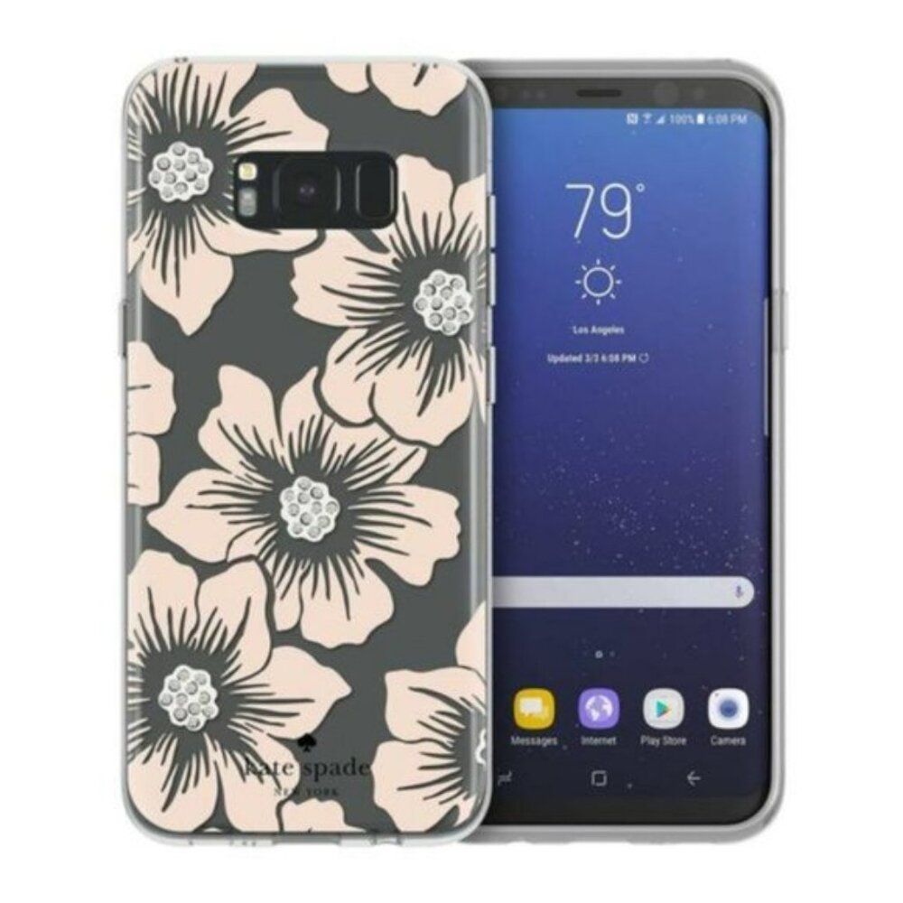 Kate Spade NY | Clear & Cream Bling Floral Phone Case | Size Galaxy S8 Plus